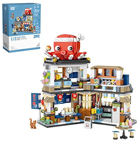 ALiquid Japanische Straßenszene Klemmbausteine Set, Takoyaki Laden Bausatz, Bausteine Nicht Kompatibel mit Lego - 722 Teile