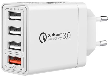 Cargador USB Multiple, 4 Puertos Cargador Móvil Carga Rapida 33W QC3.0 Enchufe USB Carga Rapida Adaptador Cargador Universal Rapido para iPhone 14/13/12/11 Pro Max/XS/XR/8/, Samsung S23/S22/S21,Xiaomi