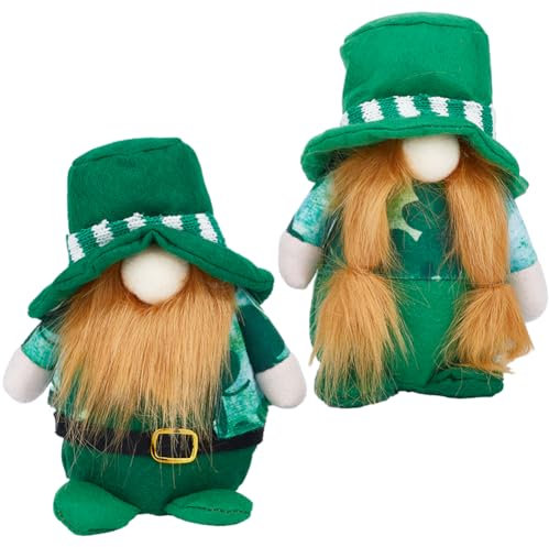 GORGECRAFT 2 Styles St Patrick's Day Gnomes Plush Doll Decorations Irish Green Hats Leprechaun Lucky Clover Shamrocks Dwarf Figurine Mr & Mrs Elderly Couple Ornaments for Home Table Party Decor Gifts