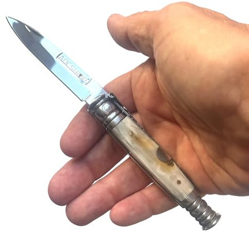ADCSHOP Couteau Corne de Taureau Pointe Épée - 17,80 cm - lame en acier 3Cr13Mov de 7,60 cm - manche en corne de taureau 10,20 cm - poids 51,50 g - portabilité et un usage quotidien.