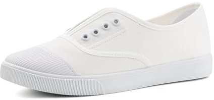 Hitmars Womens Canvas Sneaker Ladies Casual Shoes Walking Breathable Plimsoles Low Top Lightweight Slip On Fashion Leisure Ladies Trainers D White UK7.5