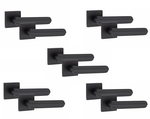 Golden Grace 5 Pair Modern Lima Design Matt Black Premium Door Handles Square Rose