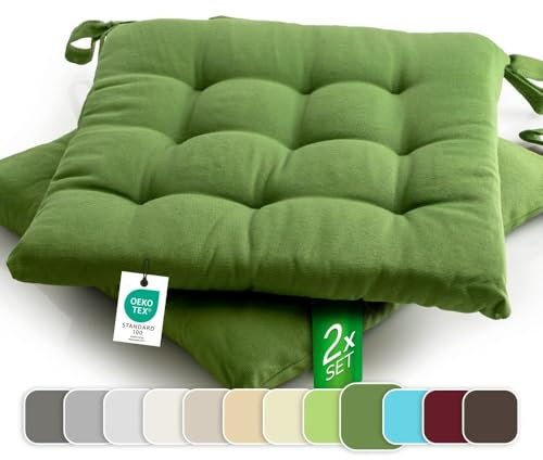 etérea 2er Set Sitzkissen Outdoor 40x40 mit Bändern - Stuhlkissen Kaktus für Gartenstuhl & Innenbereich - waschbare Sitzauflagen Gartenmöbel - 2 Stück Kissen 40x40 cm - Kaktus