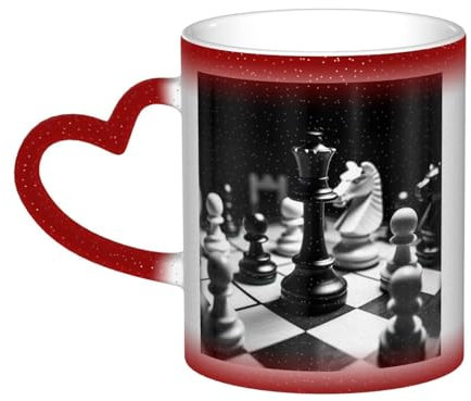 GFLFMXZW Farbwechsel-Tasse, schwarz-weiß, Schach-Kaffeetasse, Keramik, kreative Tasse, magischer Teetasse