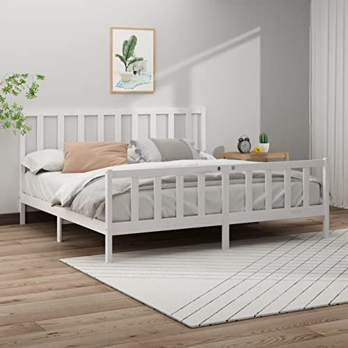 Gecheer Massivholzbett Doppelbett Seniorenbett Holzbett Bettgestell,Polsterbett Holzbetten Schlafzimmerbett Bettrahmen 200 x 200 cm (B x L) für Kinderzimmer Gästezimmer,Massives Kiefernholz,Weiß