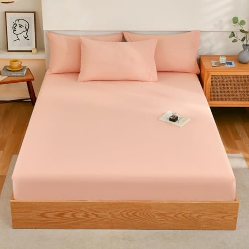 Menkala Spannbettlaken 160x200cm Boxspringbett Rosa Aesthetic Matratzenbezug mit Gummizug Super Weiche Microfaser Bettlaken Einfarbig Entspanno Spannbetttuch für Matratze Topper bis 30 cm