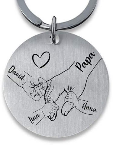 SMARTEON Personalisierter Schlüsselanhänger mit Gravur für Papa und Kinderhände mit Namen als individuelles Geschenk für Papa als Andenken oder Fotogeschenk für Vater und Kinder