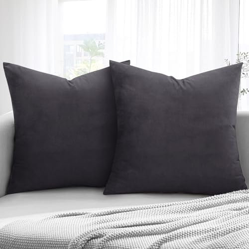Aspire Homeware Velvet Cushion Covers 45 x 45cm Set of 2 Charcoal Decorative Square Throw Pillow Cases for Sofa Bedroom Living Room and Sofa