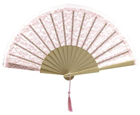 MAPIMANIA - Ventaglio Rosa in Pizzo Pieghevole, Ventaglio Donna, Ventagli Matrimonio, Ventaglio Giapponese Ricamato da Cerimonia Resistente