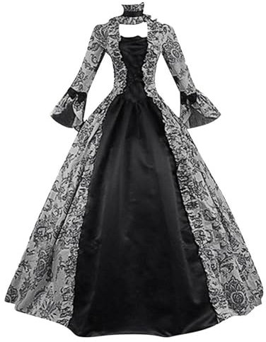 Rouingdd Mittelalter Kleid Damen, Festival Outfit Damen Retro mit Trompetenärmel Festlich Maxikleid Partykleid Square Neck Elegant Kleider Sommerkleid Große Größen Halloween Karneval Kostüm S-5XL