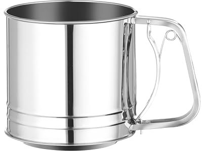 HENDI Tamiz para harina, azúcar glas y otros ingredientes secos, colador de malla fina, manejo con una sola mano, esparcidor de azúcar glas, capacidad: 550g, 187x125x(H)127mm, acero inoxidable