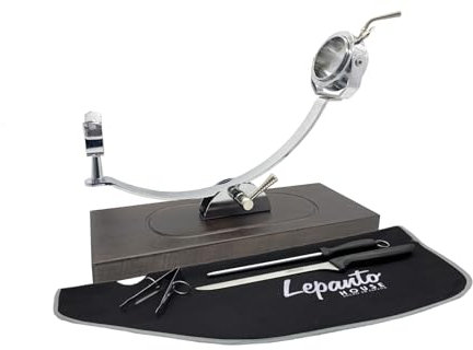 FERRETERIA LEPANTO Jamonero Profesional Giratorio y basculante, Soporte jamonero con Base de Madera de Haya Color Caoba Modelo Serrano (Set Arcos Negro)