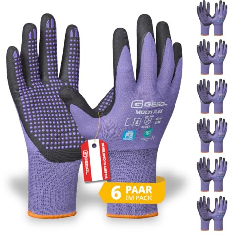 Gebol Multi Flex Lady | Guanti da lavoro con rivestimento in nitrile e gommini | Guanti in nitrile dermatologicamente testati | Guanti da giardinaggio con grip per donna | Taglia S (Gr 7) | Lilla |