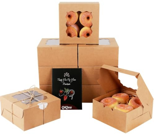 Gcardist Braun Keks-Boxen mit Fenster 15 Stück 15.2x15.2x7.6cm Bäckerei Box Gebäck Box für Hochzeit Gunst Geburtstag & Party(6x6x3 inch)