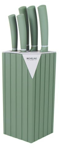 XL 18 Teiliges Küchen-Starter-Set: 6-teiliges Pfannenset, 6-teiliger Messerset, 6-teiliges Küchenhelferset (Grün, Messerblock)