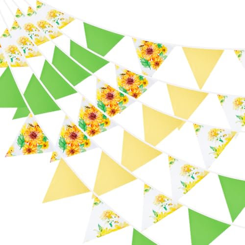 G2PLUS 12m Biene und Sonnenblume Stoffgirlande, 42-teilige Gelb Grüne Stoffgirlande, Oster Dekorationsgirlande für Frühlings und SommerHeim und Gartendekoration im Freien