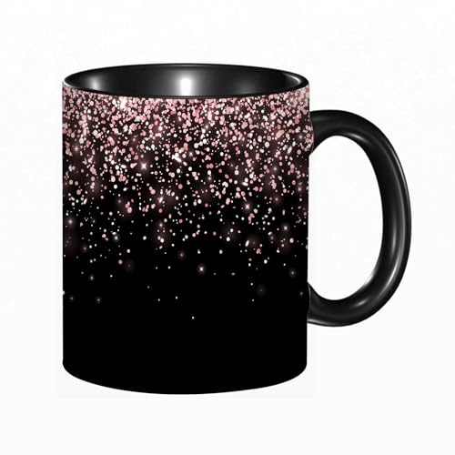 HRRASFAZF Tasse Kaffeetassen,Große 330ml Mit Henkel 100% Handbemalt kaffeebecher porzellan,Roségold fallender Glitzer auf schwarzem Hintergrund. Vektorillustration,Frauen,Jahrestag,Muttertag