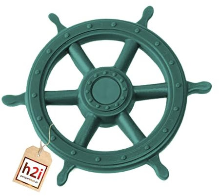 h2i steering wheel play tower & playhouse | pirate steering wheel made of weatherproof plastic | movable play ship steering wheel with rotating sound | play tower accessories | dark green