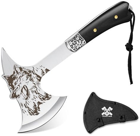 GRUMPY BEAR Spaltaxt Schärfe Axt, Survival Outdoor für Holz,Camping Beil Full Tang Freizeitbeil Handbeil,Campingaxt für Jagd, Trekking, Garten(Wolf)