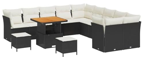 vidaXL 13-teiliges Garten-Sofa-Set mit Kissen in Schwarz und Creme, Rattan-Stil. Modernes Outdoor-Möbel, perfekt für Terrassen und Balkone, gemütliche Sitzgelegenheit. Ideal zum Entspannen.