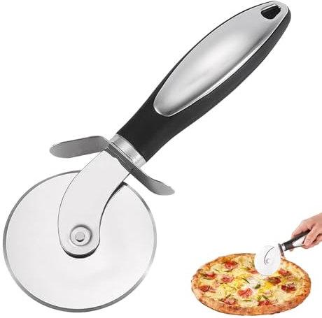Roulette Pizza, Coupe Pizza, Couteau Pizza, Coupe Pate Boulangerie, Pizza Cutter Avec Poignée En Silicone Et Lames En Acier Inoxydable Avec Couvercle De Protection, Noir