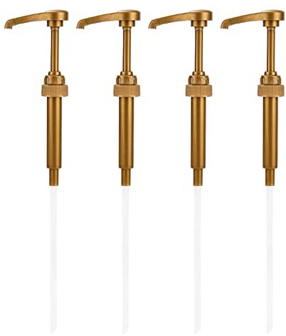 SMELEYOU Coffee Syrup Pump, 4PCS 750ml Plastic Syrup Bottle Pump Golden Lotion Dispenser ideal for Home Snow Cones Flavorings