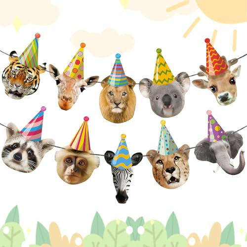 Geburtstag Banner Tiere, Happy Birthday Girlande Tiere, Banner Waldtiere, Happy Birthday BannerSafari, PartyTiere Girlande für Kinder SafariTiere Party Dekorationen Wald Tier Thema Dekorationen