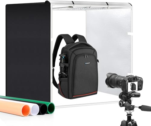 PULUZ 80 cm groß Fotobox Faltbare Foto Lichtbox, Studiozelt mit LED-Lichtern tragbar 31inch Produktfotografie Fotostudio Fotokabine mit 4 Hintergründen Lightbox für Handwerk, Schmuck