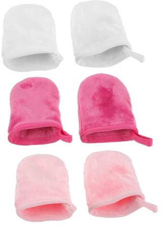 PLAFOPE 6Pcs Facial Cleaning Gloves for Gentle Exfoliating and Makeup Removal Breathable Water-absorbent Face Washing Tool Travel-friendly in White Rose Red and Pink