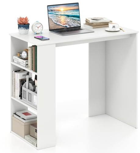 COSTWAY Escritorio con Estantería, Escritorio Pequeño Blanco, Mesa de Ordenador Estudio, Sala y Dormitorio, 90 x 45 x 75 cm