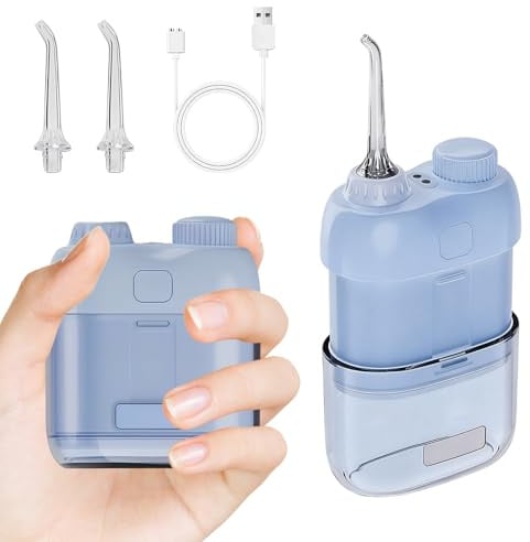 Colexy Mini Tragbare Munddusche Testsieger, Klein Elektrische Munddusche Reise Kabellos Mobil, Waterflosser für Unterwegs, Zahndusche 3 Modi & 3 Düsen für Zuhause und Reisen (Blau)