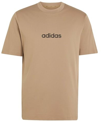 adidas Men's Essentials Linear Single Jersey Shirt, Khaki Six/Black, XXL Tall