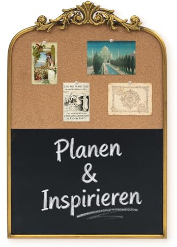 Vintage Pinnwand mit Blumen aus Kunstharz, 40 x 61 cm, halber Kork und halbe Tafel, kunstvoller Eisenrahmen für Wand
