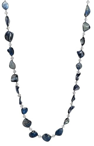 Sanixa Karma NH11354396 Lange Halskette Muscheln 118 cm Damen Blau Kette Pulloverkette Damenhalskette Boho maritim Geschenk für Frauen Muschelkernperlen