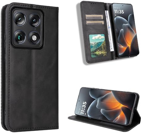 BAILI Lederhülle für Motorola Signature Hülle, Tasche Cover Etui Handyhülle für Motorola Signature, Schwarz