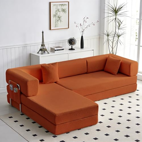 GEARIVY Convertible Sleeper Sofa Bed Corduroy Couch Bed 4-in-1 DIY Combination Modular Sofa Fold Out King Size Sleeper Floor Cama Lounge Couch for Living Room