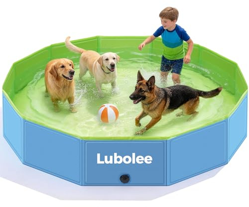 Lubolee Foldable Dog Pool, Collapsible Hard Plastic Dog Kiddie Swimming Pool, Portable Pet Bath Tub Wading Pools for Kids and Puppy Small Medium Large Dogs ((XL-63 x 12))