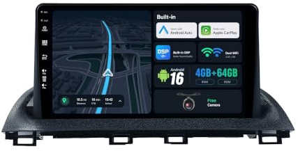 BXLIYER Android 16 IPS Autoradio para Mazda 3 Axela 2014-2019 Sat Navigation GPS Radio - 4G+64G - Inalámbrica CarPlay Android Auto - Dab 4G Dual-Band WLAN Volante - Cámara Trasera - 9 Pulgada 2 DIN