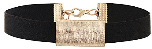 JewelryWe Schmuck Damen Choker Halskette, gotische Seil Goldrohr Velvet Spitze Choker Tattoo Punk Gothic Länge einstellbare Halsband, schwarz Gold