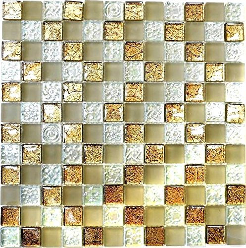 Mosaik Fliese Transluzent champagner Glasmosaik Crystal Lüster champagner für WAND BAD WC DUSCHE KÜCHE FLIESENSPIEGEL THEKENVERKLEIDUNG BADEWANNENVERKLEIDUNG Mosaikmatte Mosaikplatte