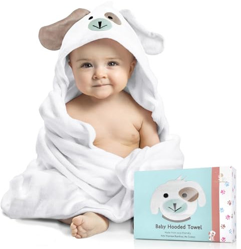 FOREVERPURE Baby K&C Serviette à Capuche en Coton de Bambou Bio pour Nouveau-né et Enfant Taille XL 88,9 x 88,9 cm Parfait avec Gant de Toilette et Carte de vœux