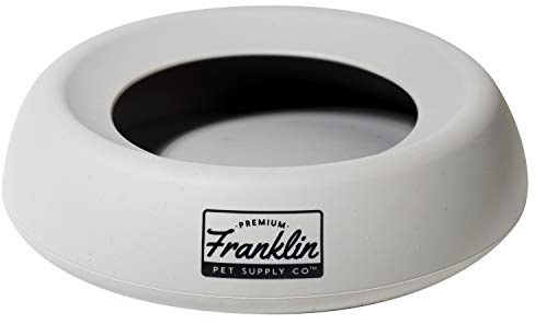 Franklin Sports Spill Proof Portable Pet Bowl For Cars - No Splash Travel Water and Food Dish for Dogs + Cats - 16 oz. - BPA Free,White, Gray
