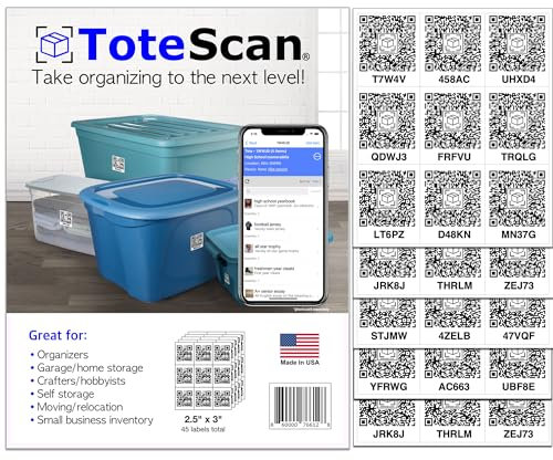 ToteScan Intelligent QR Labels for Organization/Moving/Storage (45 Unique Labels, 2.5x3)