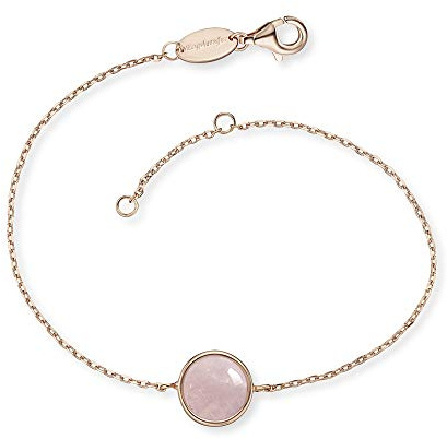Engelsrufer Damen Armband aus rosévergoldetem Sterling Silber mit Rosenquarz Stein Anhänger - Karabinerverschluss - in zwei Längen verstellbar - nickelfrei
