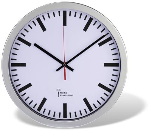Hama DCF-Funkuhr Bahnhof Silber 30cm mit analoger Anzeige 186385