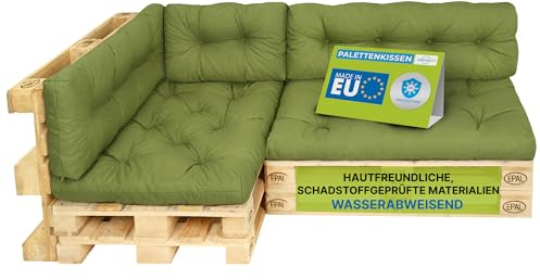 Pillows24 Palettenkissen 6-teiliges Set, Wasserabweisend | Palettenkissen Outdoor & Indoor für Europaletten 120x80, Palettenuflage für Palettensofa, für Garten, Made in EU, Lemon