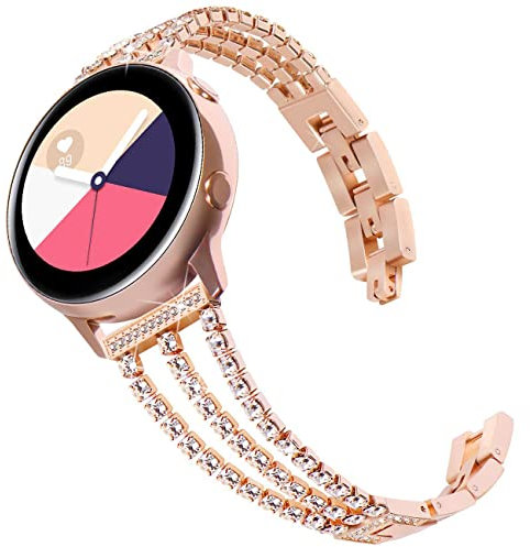 DEALELE Compatible with Samsung Galaxy Watch 7 / FE / 6/6 Classic / 5/5 Pro / 4/4 Classic / 3 41mm / Huawei GT3 / GT2 42mm, 20mm Bling Diamond Brass Metal Replacement Strap Women (Rose gold)