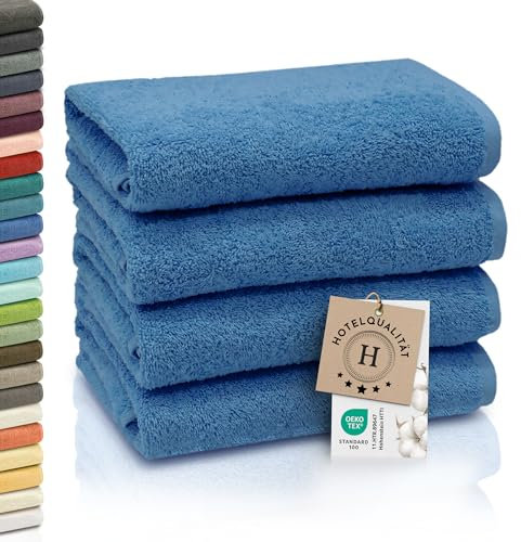 ZOLLNER 4er Set Handtücher - weiche und saugstarke Gästehandtücher - waschbar bis 95°C - Baumwolle - 50x100 cm in blau