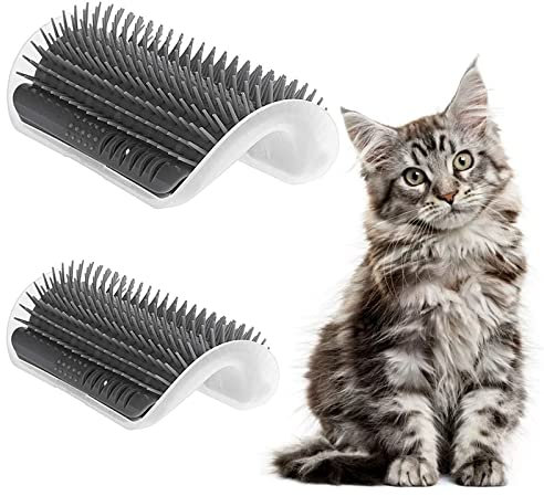 2 Stück Cat Self Groomer - Massageecke - Cat Self Groomer Katze Selbst Groomer- Katzen Kante Katzen Bürste, Mit 2 Packungen Katzenminze, Zur Katzenhaarentfernung und Juckreizmassage (L/M)
