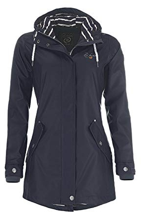Dry Fashion Damen Regenmantel Kiel - Frauen Regenjacke Damen Jacke mit verstellbarer Kapuze Lang Winddicht Wasserdicht in Gelb Größe 38